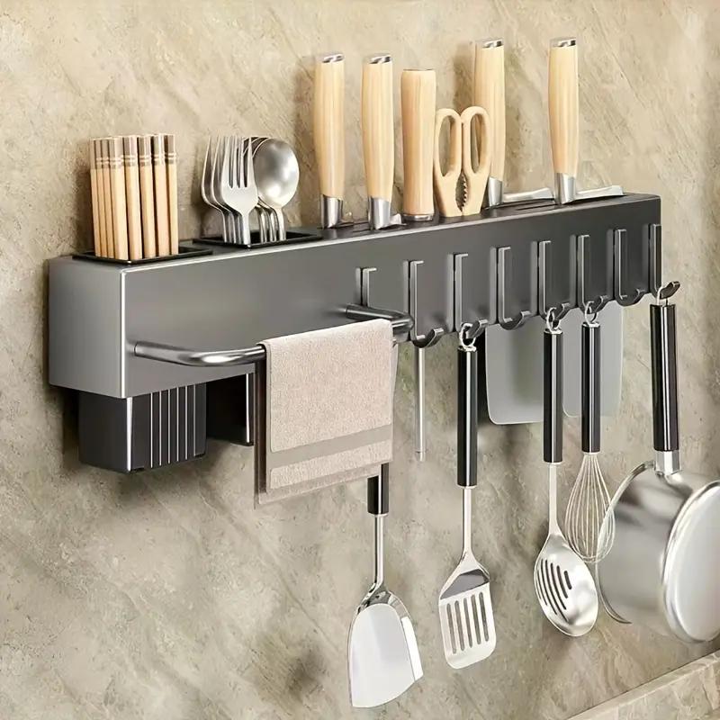 organizador de cozinha sem perfuração, suporte para talheres e utensílios com   para facas e hashis detalhes 2
