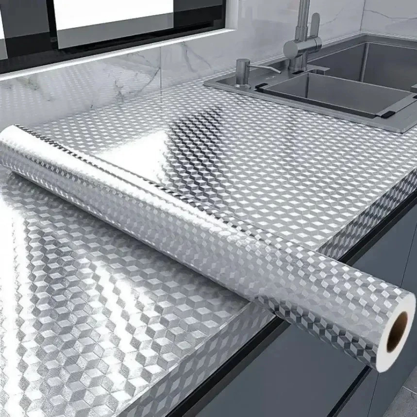 5 metros   papel adesivo de alumínio 3d impermeável proteção para cozinha e   detalhes 6