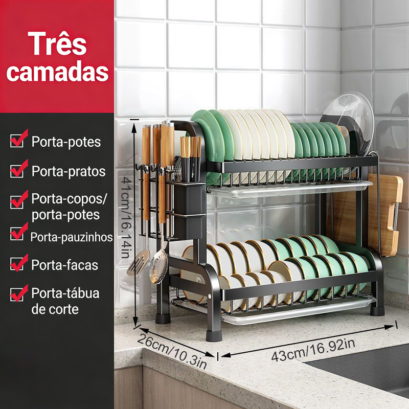 rack de secagem de pratos à   de       e escorredor & suporte para utensílios - organizador durável de plástico e metal para   da cozinha para pratos,   e utensílios - design que economiza   para cozinhas modernas, rack de secagem de pratos para o   detalhes 8