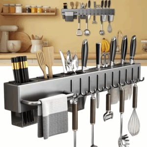 Organizador de Cozinha sem Perfuração, Suporte para Talheres e Utensílios com Espaço para Facas e Hashis