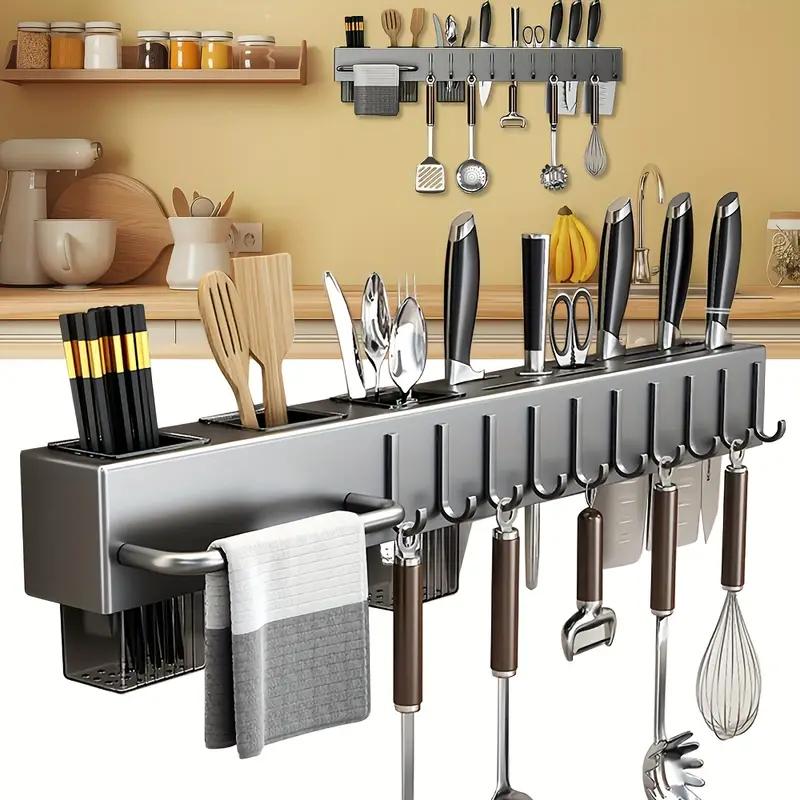 organizador de cozinha sem perfuração, suporte para talheres e utensílios com   para facas e hashis detalhes 0
