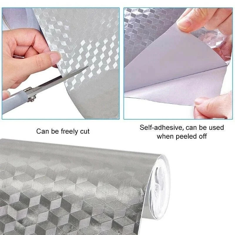 5 metros   papel adesivo de alumínio 3d impermeável proteção para cozinha e   detalhes 3