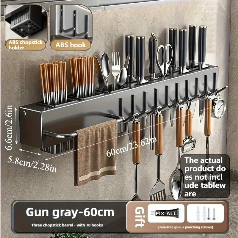 organizador de cozinha sem perfuração, suporte para talheres e utensílios com   para facas e hashis detalhes 3