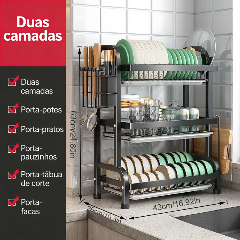 rack de secagem de pratos à   de       e escorredor & suporte para utensílios - organizador durável de plástico e metal para   da cozinha para pratos,   e utensílios - design que economiza   para cozinhas modernas, rack de secagem de pratos para o   detalhes 3