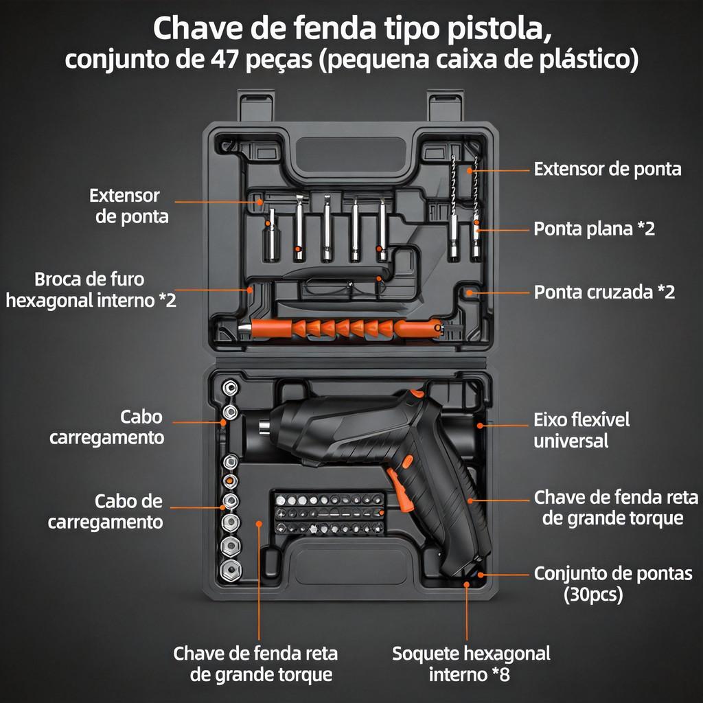 Kit Parafusadeira Elétrica Sem Fio 47 Peças - Imagem 2
