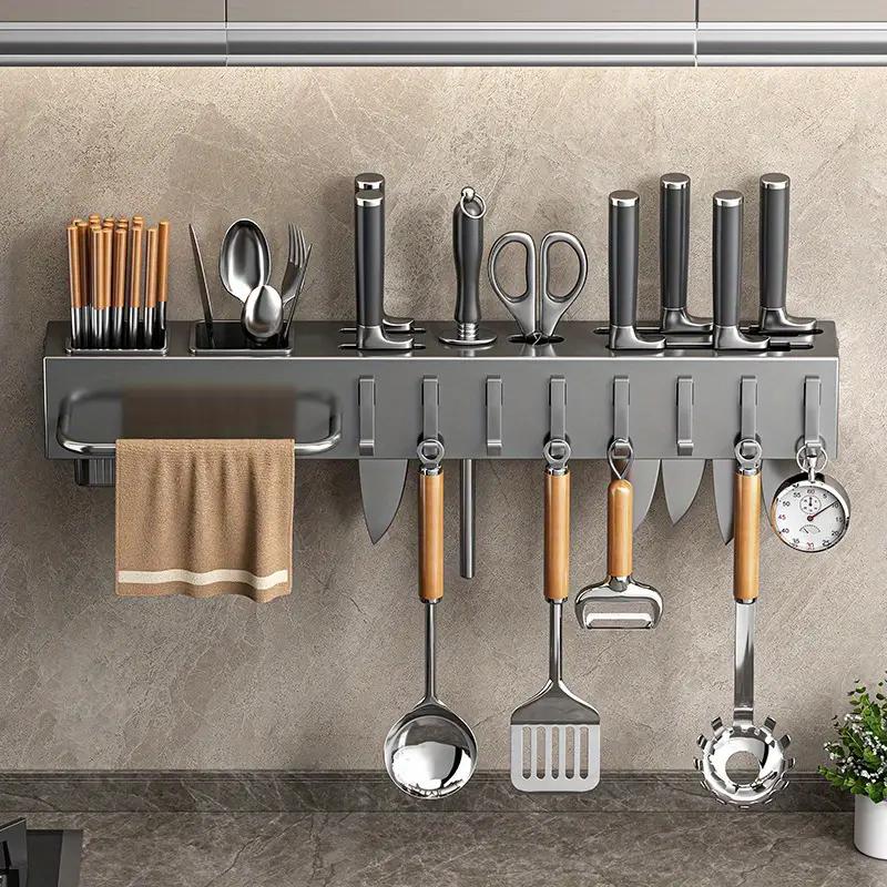 organizador de cozinha sem perfuração, suporte para talheres e utensílios com   para facas e hashis detalhes 1
