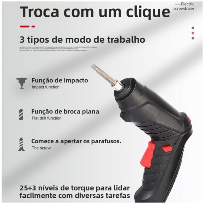 Kit Parafusadeira Elétrica Sem Fio 47 Peças - Imagem 3