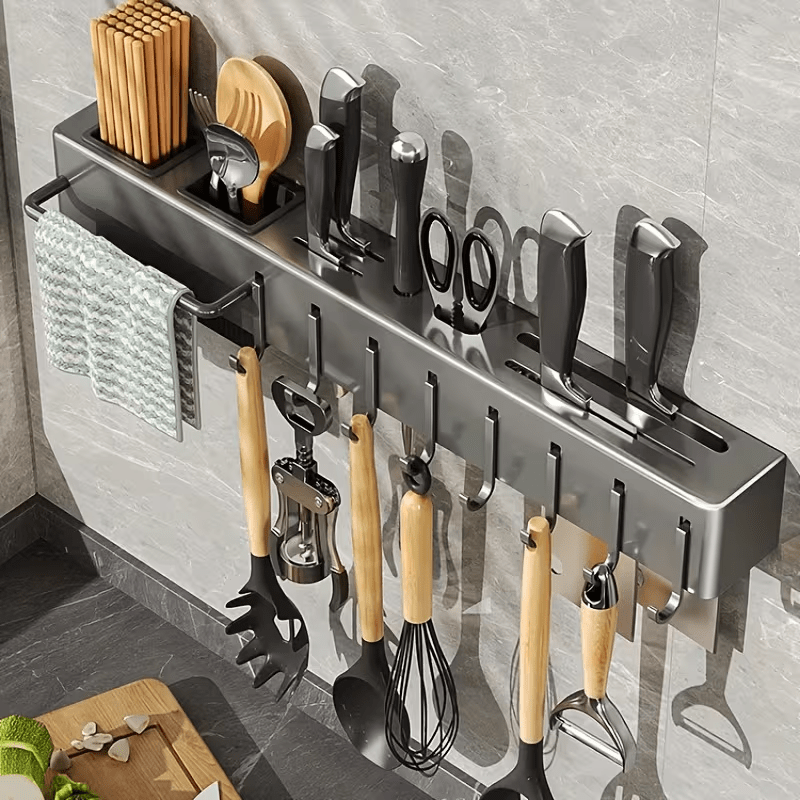 organizador de cozinha sem perfuração, suporte para talheres e utensílios com   para facas e hashis detalhes 4